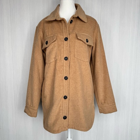 THREAD & SUPPLY Shirt Jacket Shacket S Camel Flannel Jersey Lined Button Front - Picture 13 of 15
